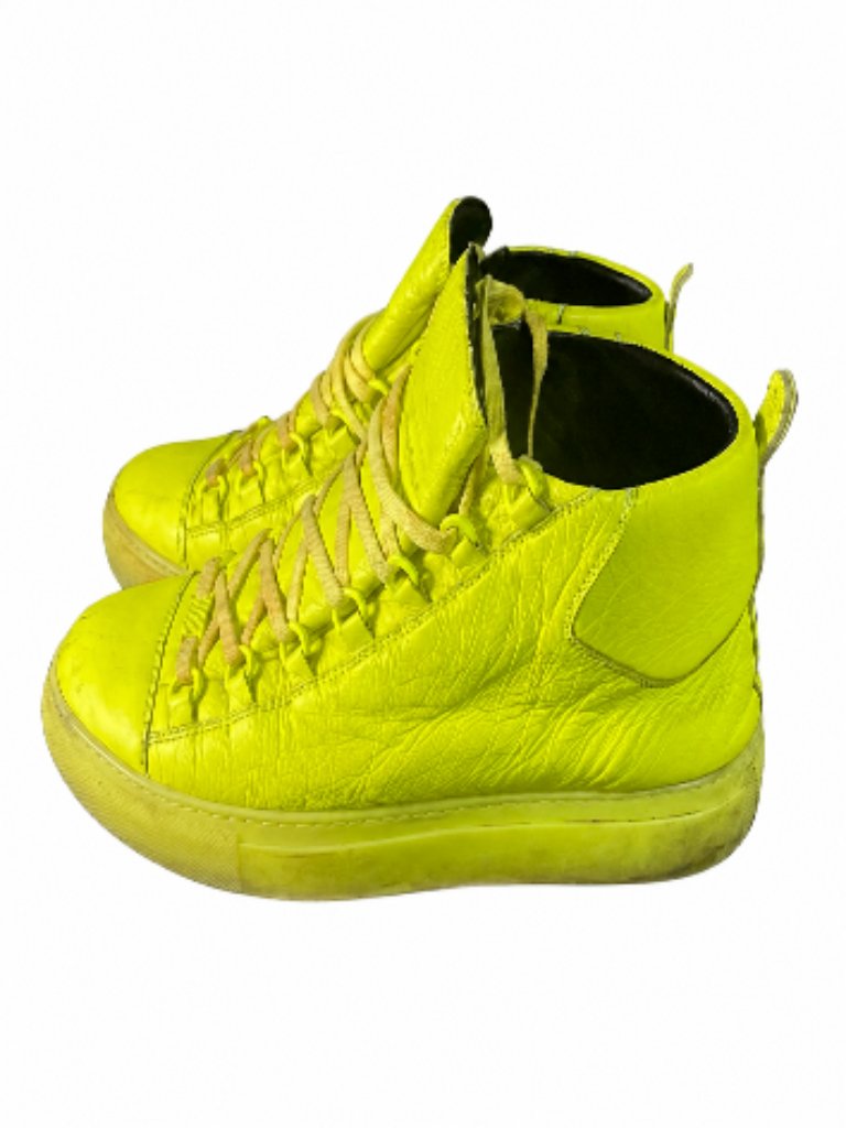 Balenciaga Arena High Top Neon Yellow Leather Sneakers Men’s Size 9.5